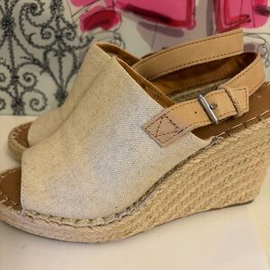 Toms Beige Canvas Espadrille Wedge Sandals - Size 7.5